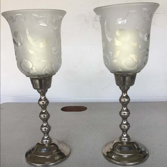 Set of 2 Candle Holders & Candles - Picture 2 of 3